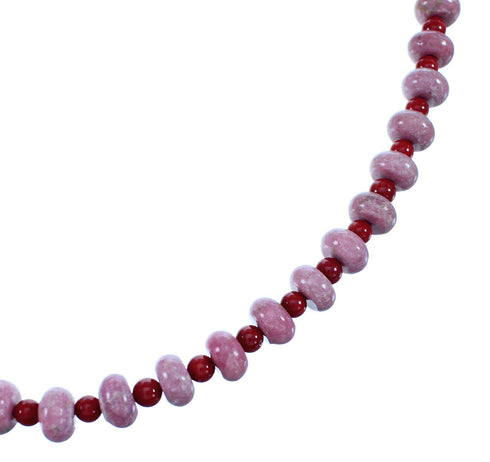 Sterling Silver Navajo Rhodonite And Coral Bead Necklace SX108122